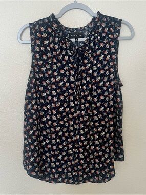 Premise Navy Floral Sleeveless Tie-Neck Blouse